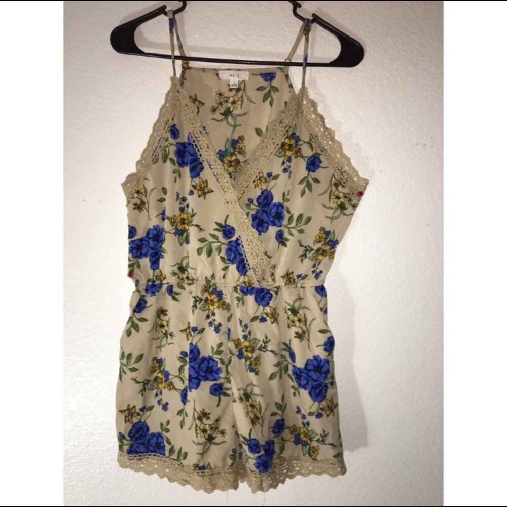 •Tan Lace Detail Romper•